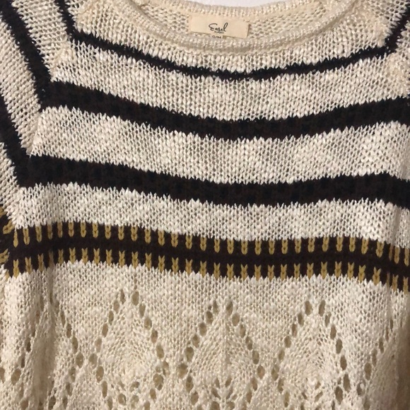 EASEL LOS ANGELES Multi Pattern Cream Open Knit Sweater S/M - Picture 2 of 5
